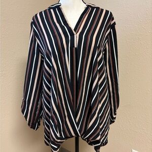 NY Collection 3/4 Sleeve Mandarin Collar Blouse with Front Pleats